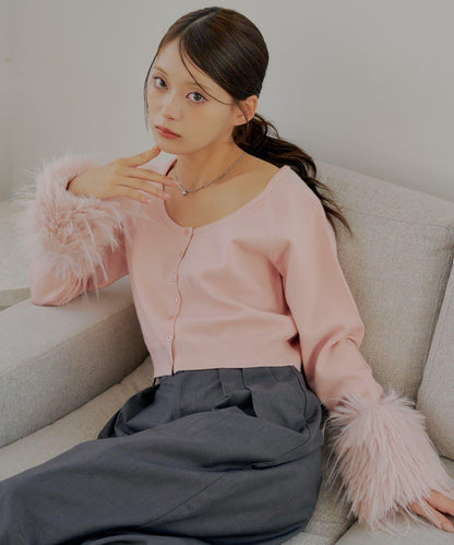 【Chico】短款毛絨袖開衫