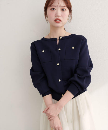 針織金扣帶口袋開衫