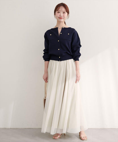 針織金扣帶口袋開衫