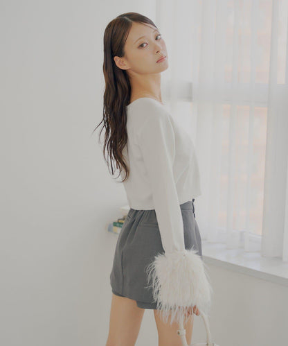 【Chico】短款毛絨袖開衫