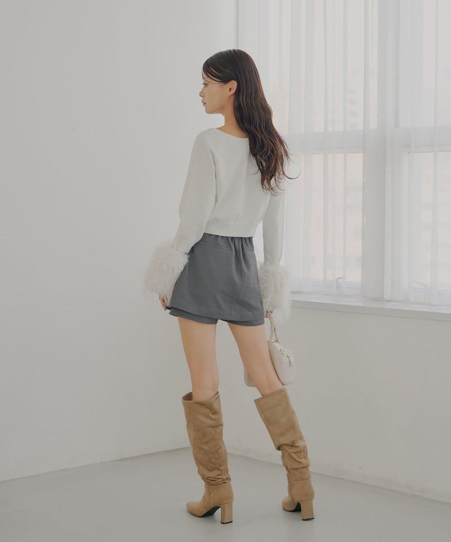 【Chico】短款毛絨袖開衫