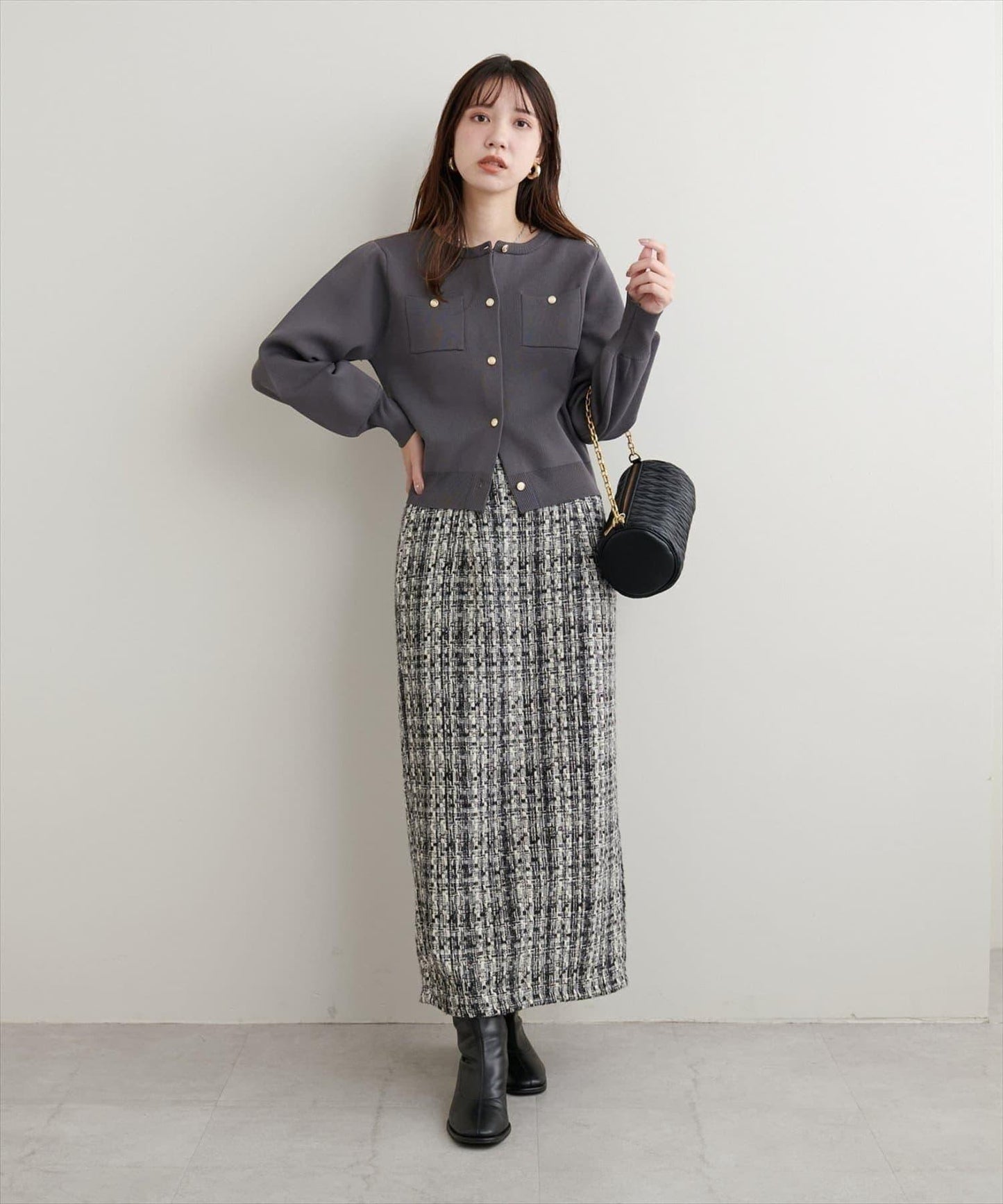 針織金扣帶口袋開衫