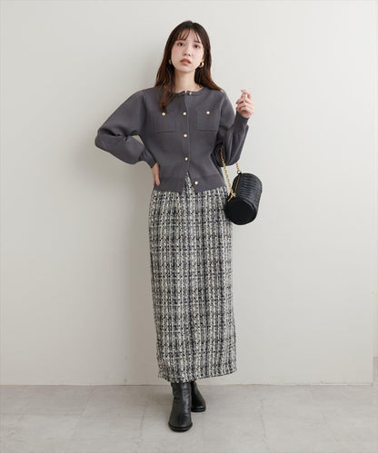 針織金扣帶口袋開衫