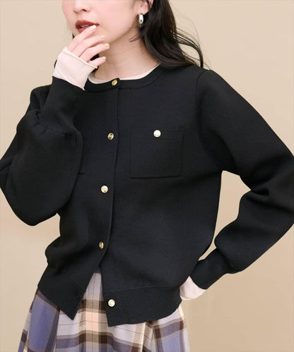 針織金扣帶口袋開衫