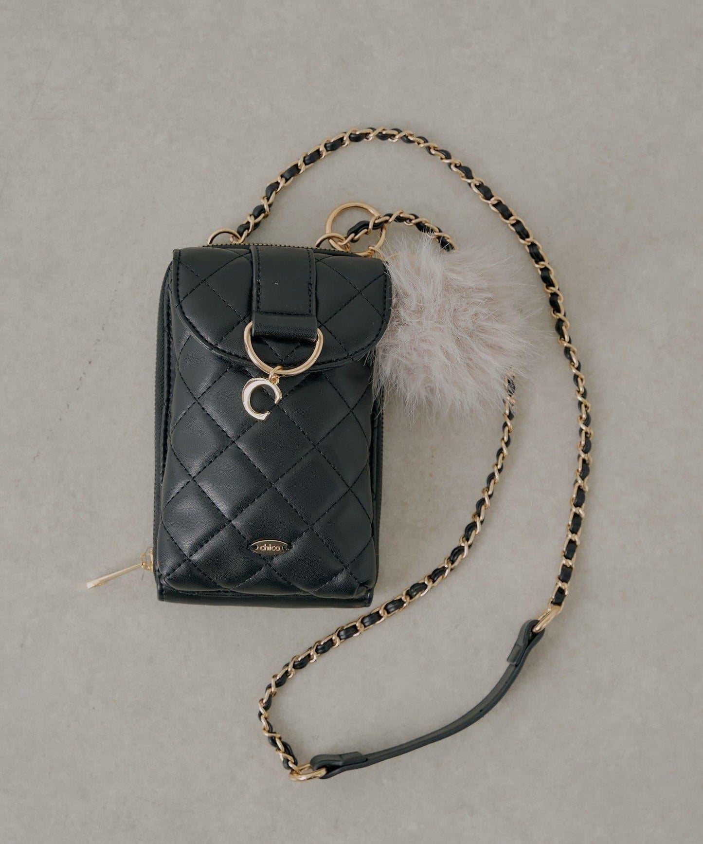 帶毛球掛飾絎縫手機包