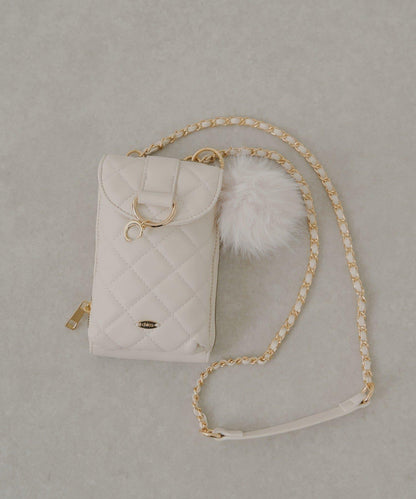 帶毛球掛飾絎縫手機包