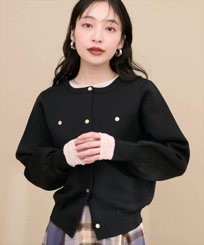 針織金扣帶口袋開衫