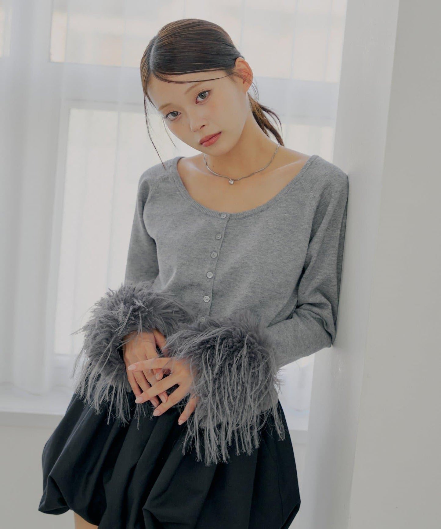 【Chico】短款毛絨袖開衫