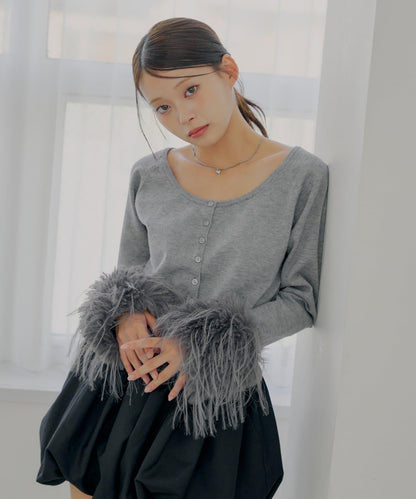 【Chico】短款毛絨袖開衫