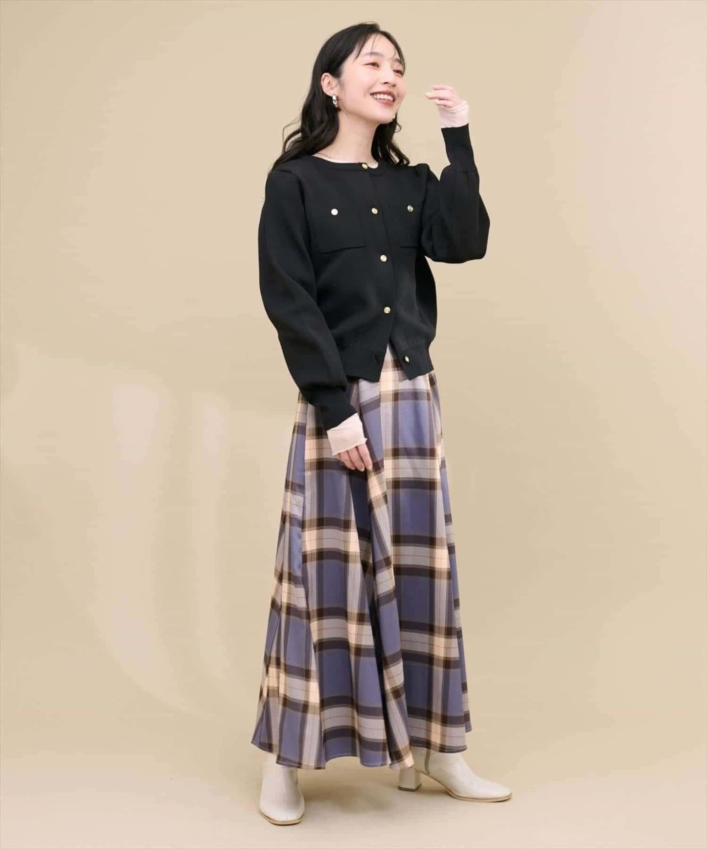 針織金扣帶口袋開衫