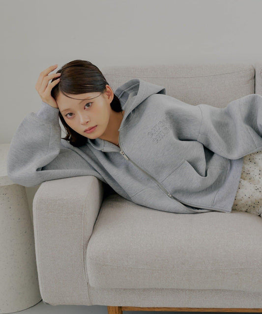 雙拉鍊寬鬆袖連帽衛衣