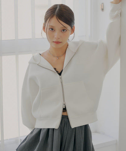 雙拉鍊寬鬆袖連帽衛衣