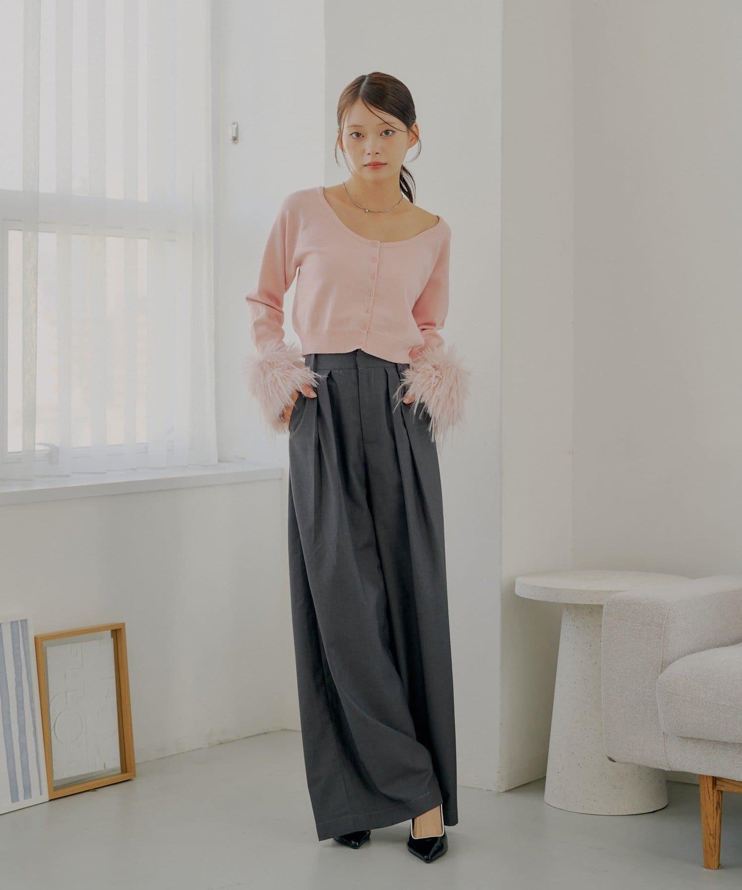 【Chico】短款毛絨袖開衫