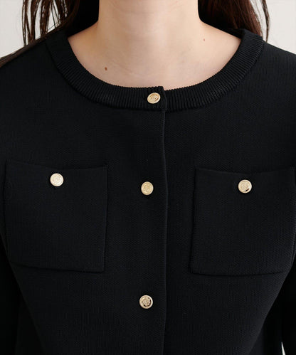 針織金扣帶口袋開衫