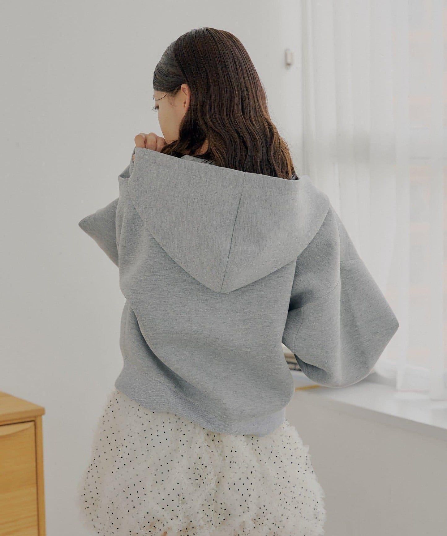 雙拉鍊寬鬆袖連帽衛衣