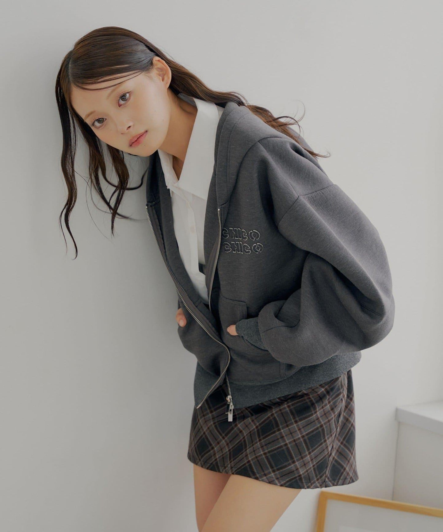 雙拉鍊寬鬆袖連帽衛衣