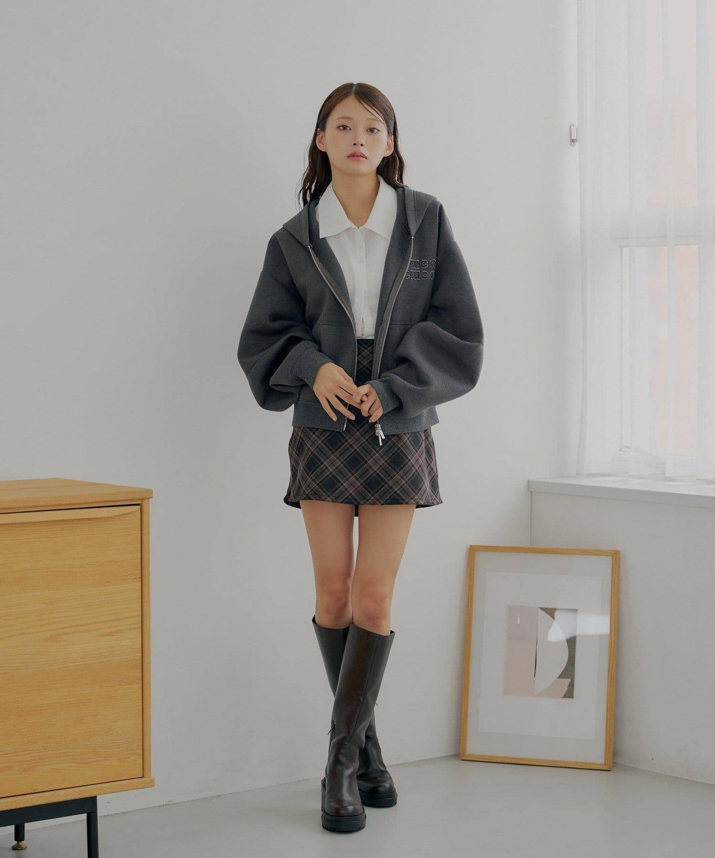 雙拉鍊寬鬆袖連帽衛衣