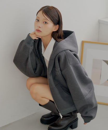 雙拉鍊寬鬆袖連帽衛衣