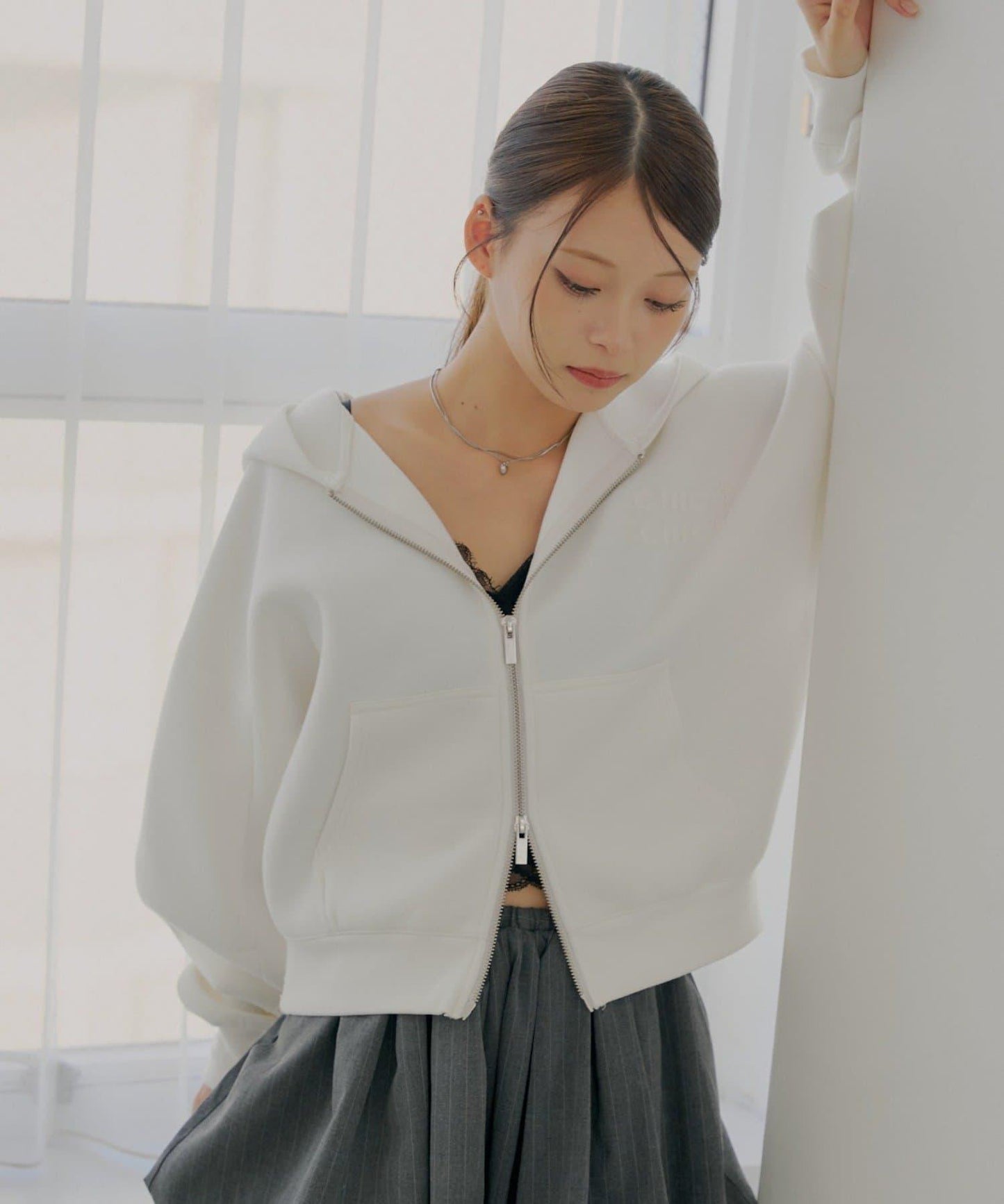 雙拉鍊寬鬆袖連帽衛衣