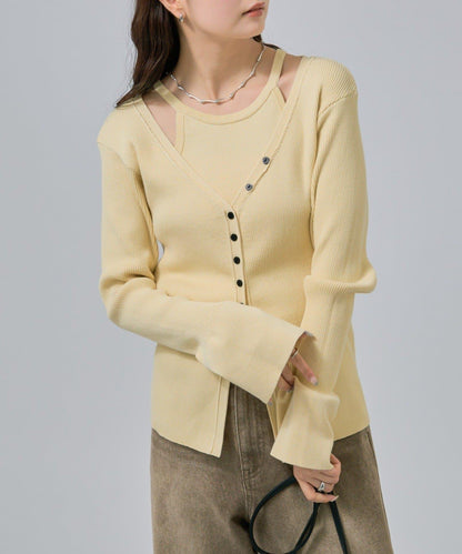 無袖針織開衫套裝