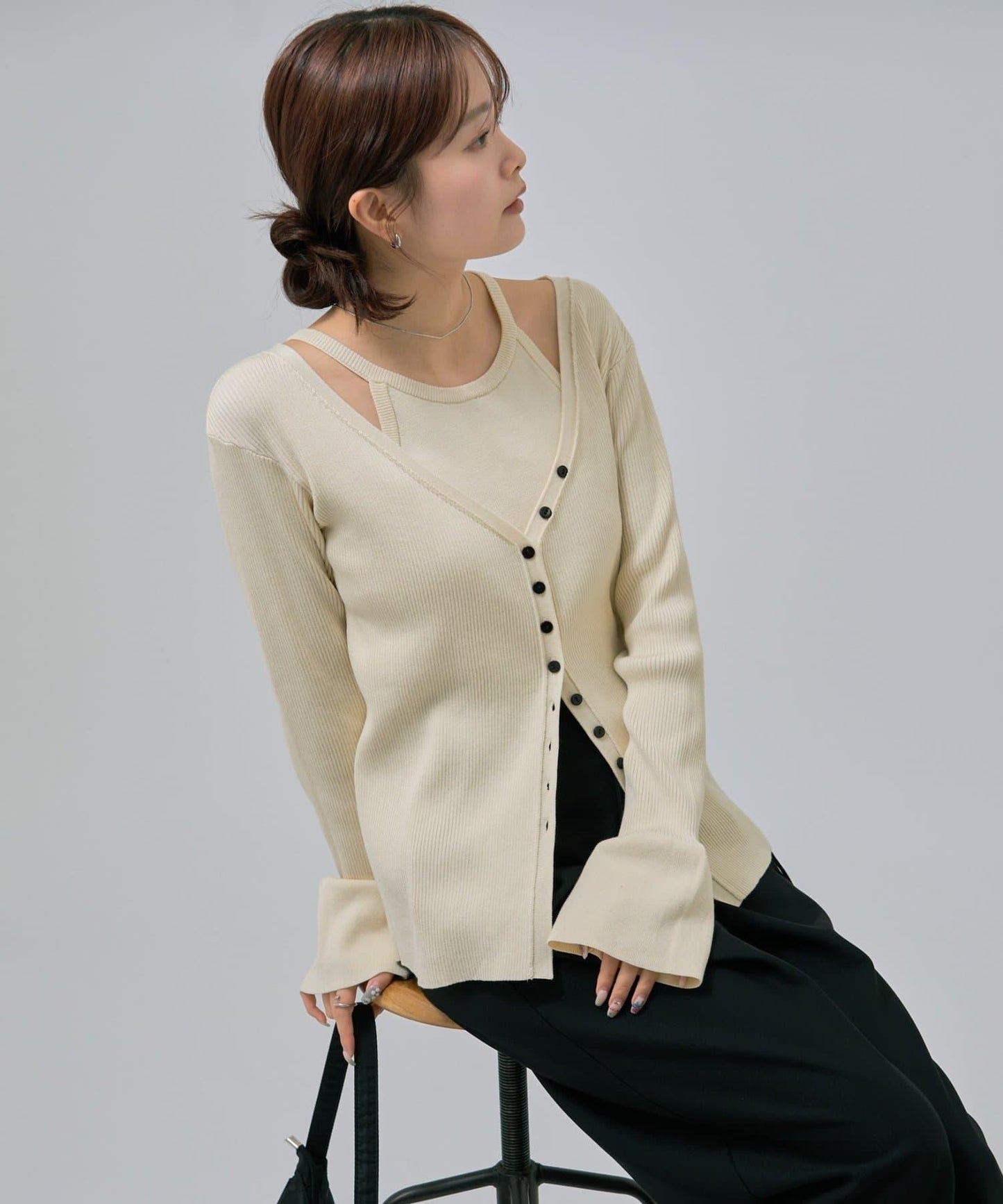 無袖針織開衫套裝