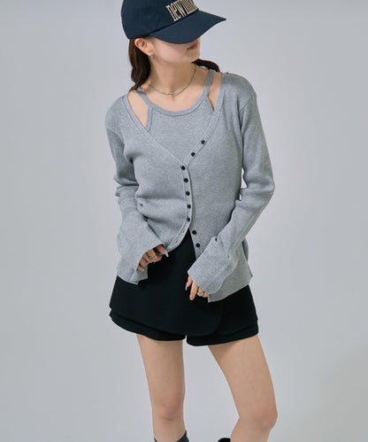 無袖針織開衫套裝