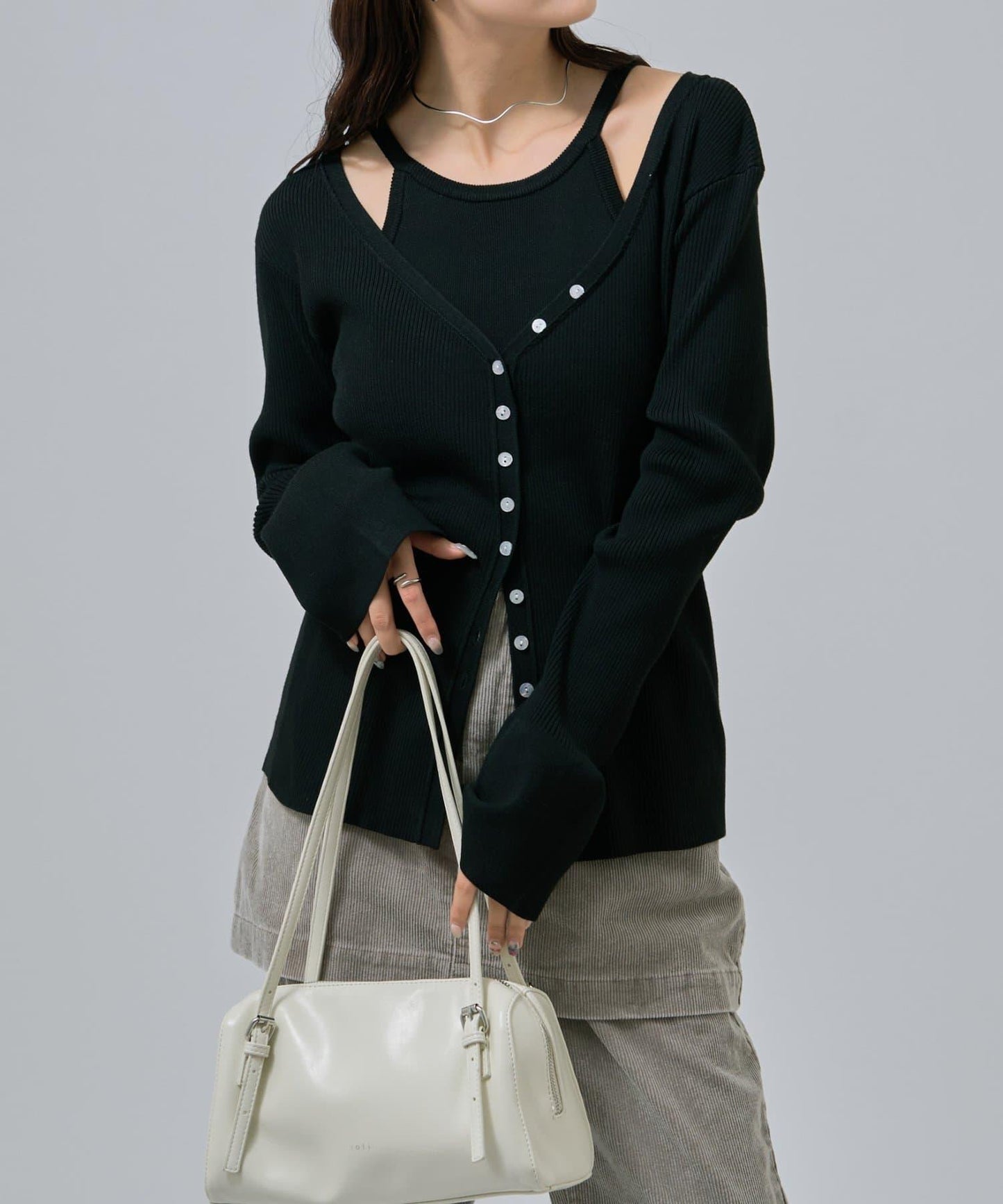 無袖針織開衫套裝