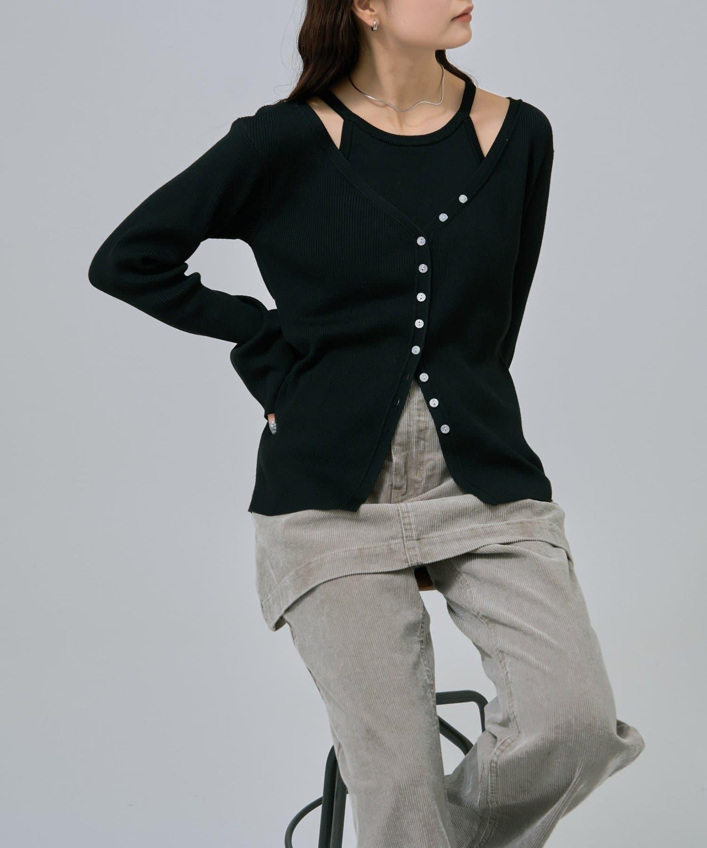 無袖針織開衫套裝