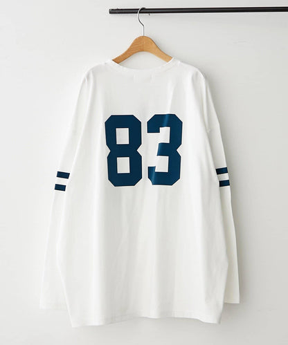 【NUNIFE】袖部條紋數字印花寬鬆T恤