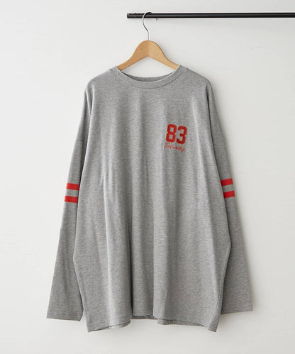 【NUNIFE】袖部條紋數字印花寬鬆T恤