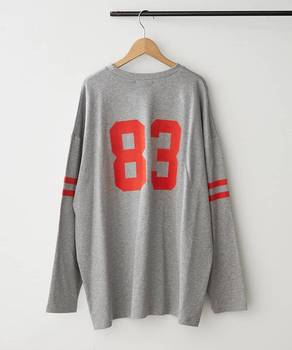 【NUNIFE】袖部條紋數字印花寬鬆T恤