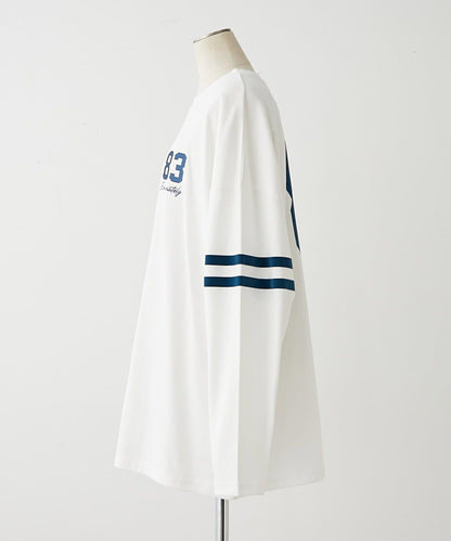 【NUNIFE】袖部條紋數字印花寬鬆T恤