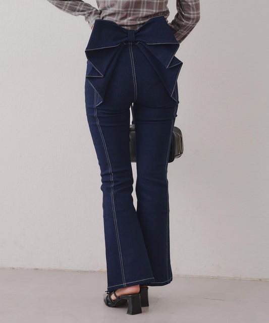 【背面也很可愛】蝴蝶結牛仔喇叭褲