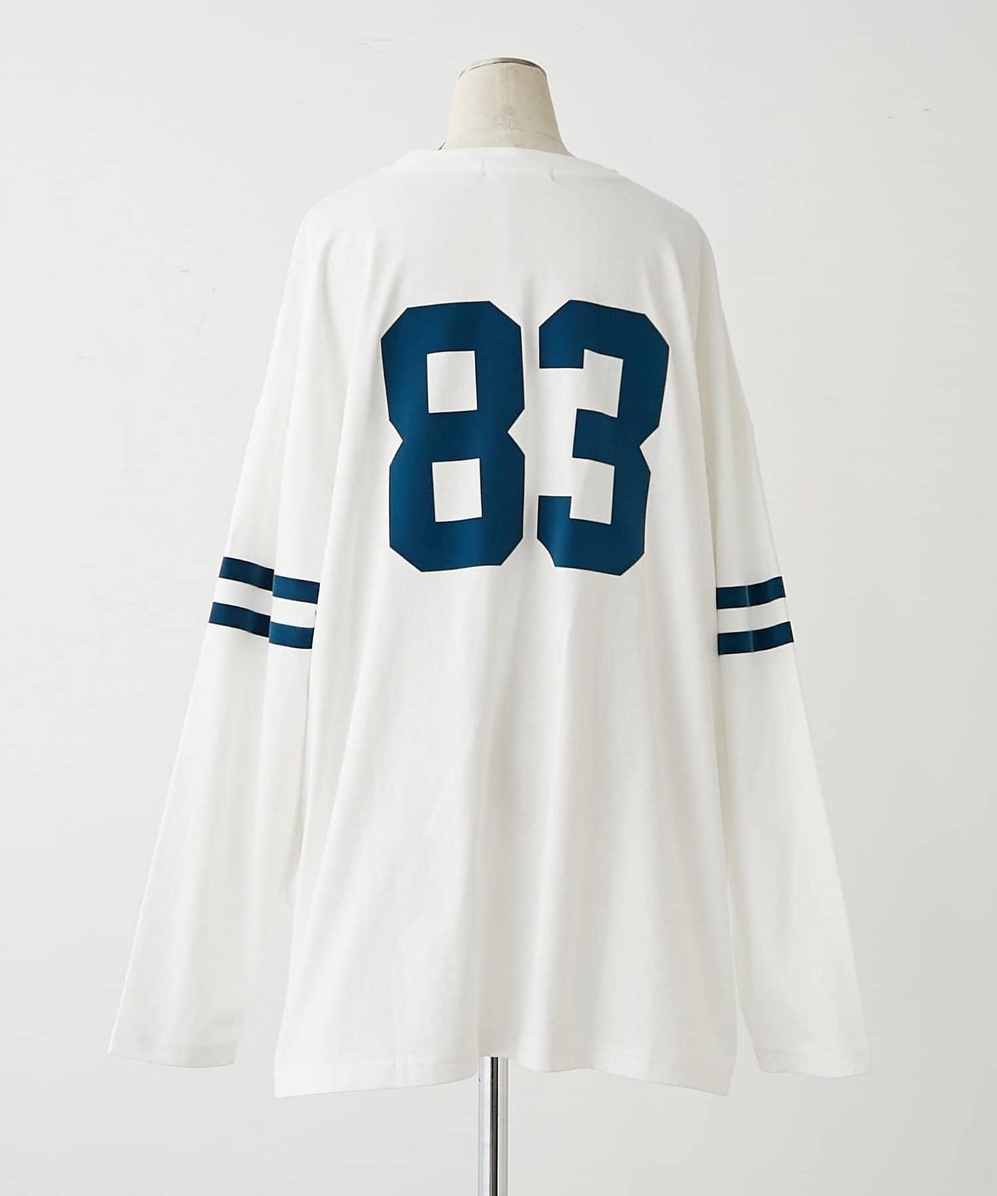 【NUNIFE】袖部條紋數字印花寬鬆T恤