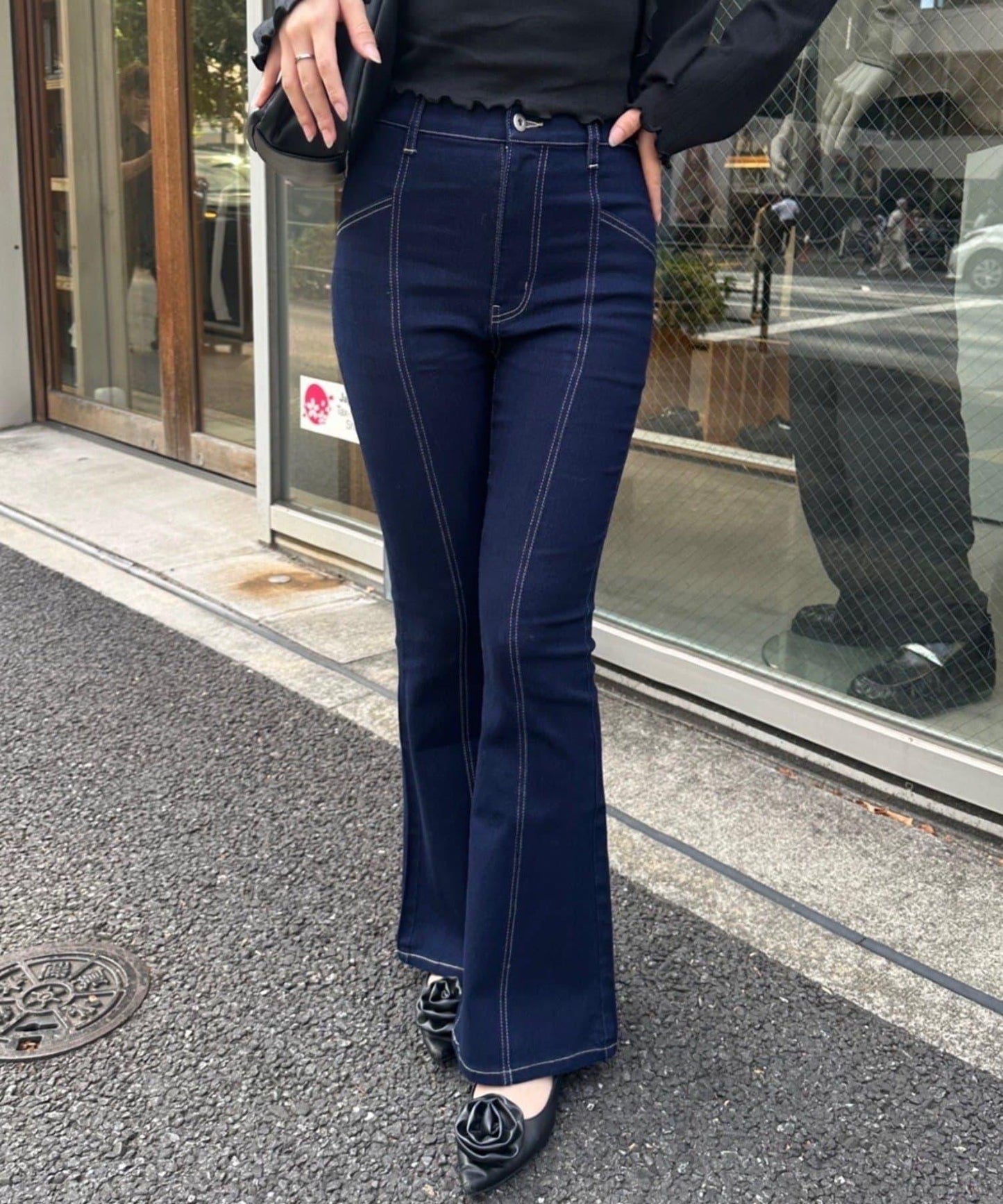 【背面也很可愛】蝴蝶結牛仔喇叭褲