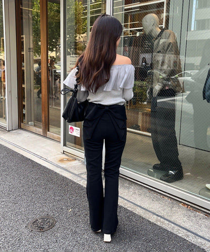 【背面也很可愛】蝴蝶結牛仔喇叭褲