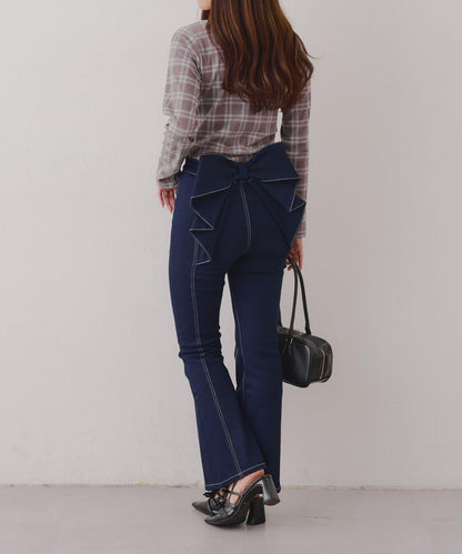 【背面也很可愛】蝴蝶結牛仔喇叭褲