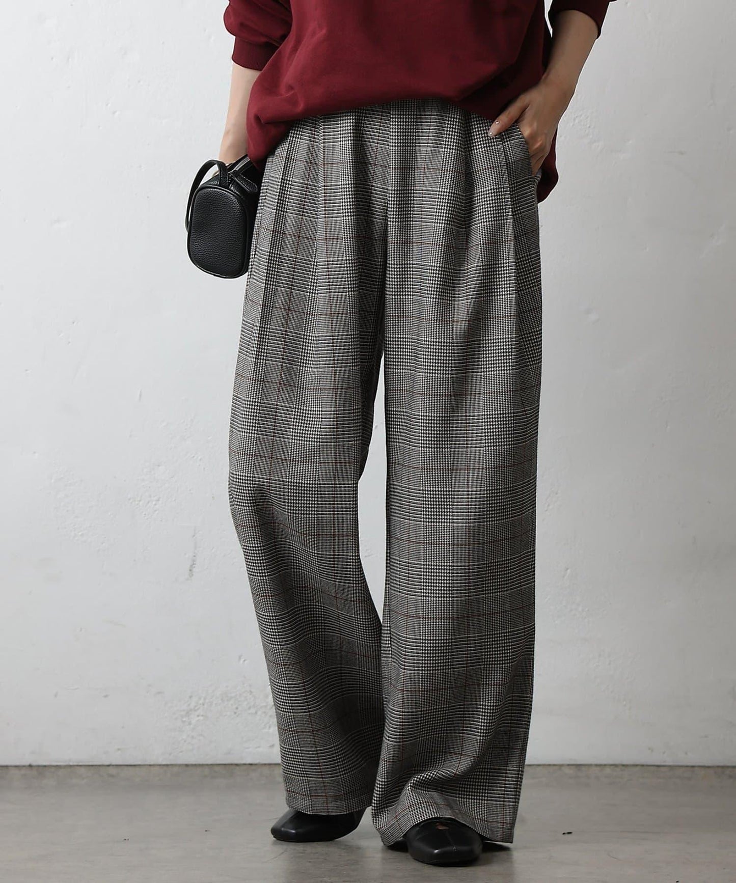 【AW/可搭配套裝】TR格紋雙褶直筒褲