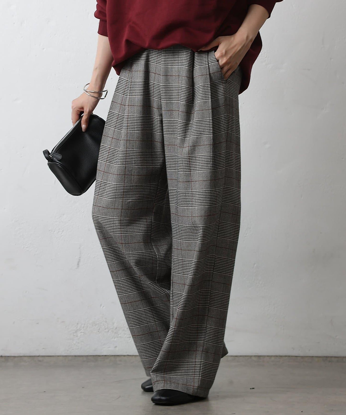 【AW/可搭配套裝】TR格紋雙褶直筒褲