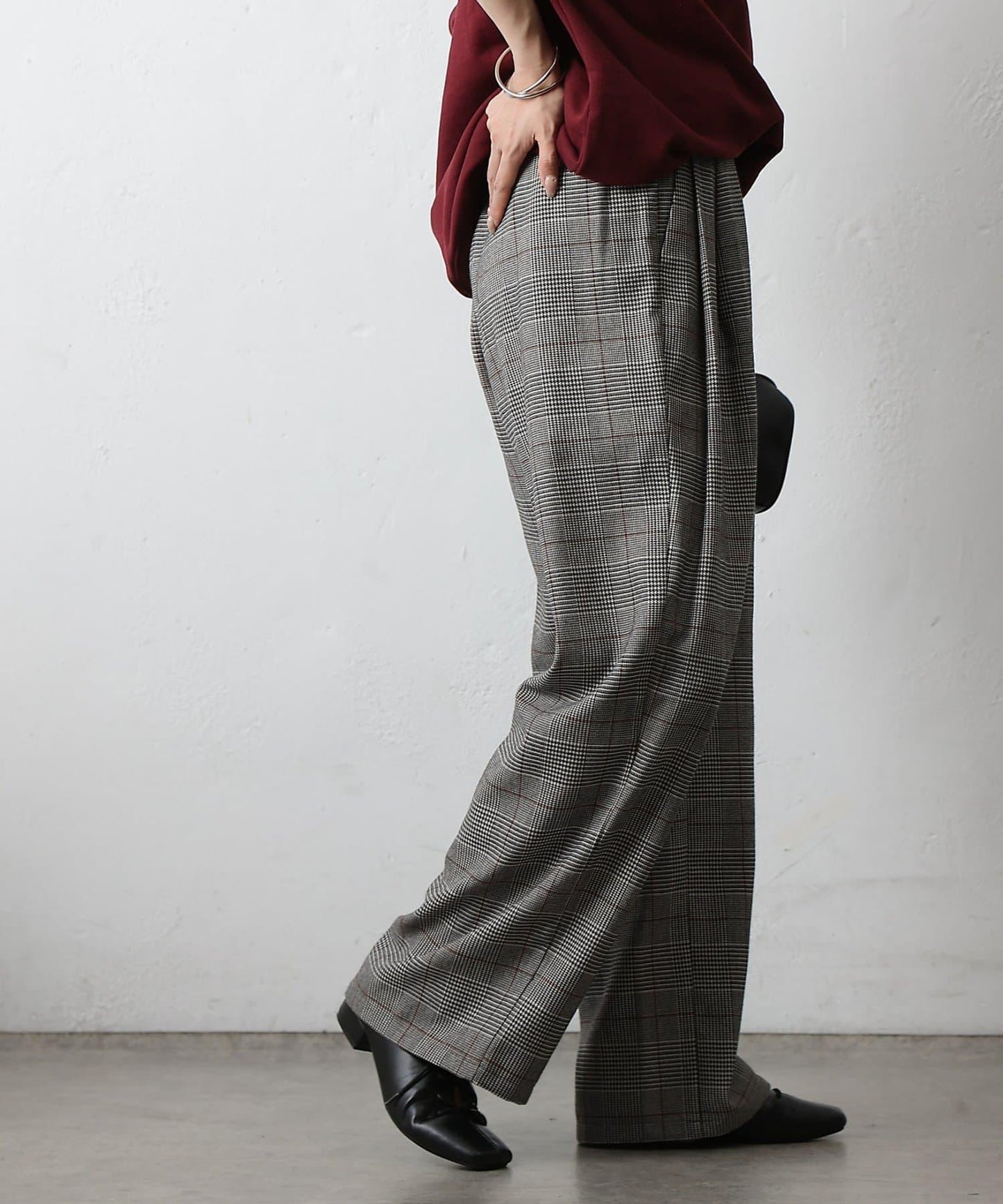 【AW/可搭配套裝】TR格紋雙褶直筒褲