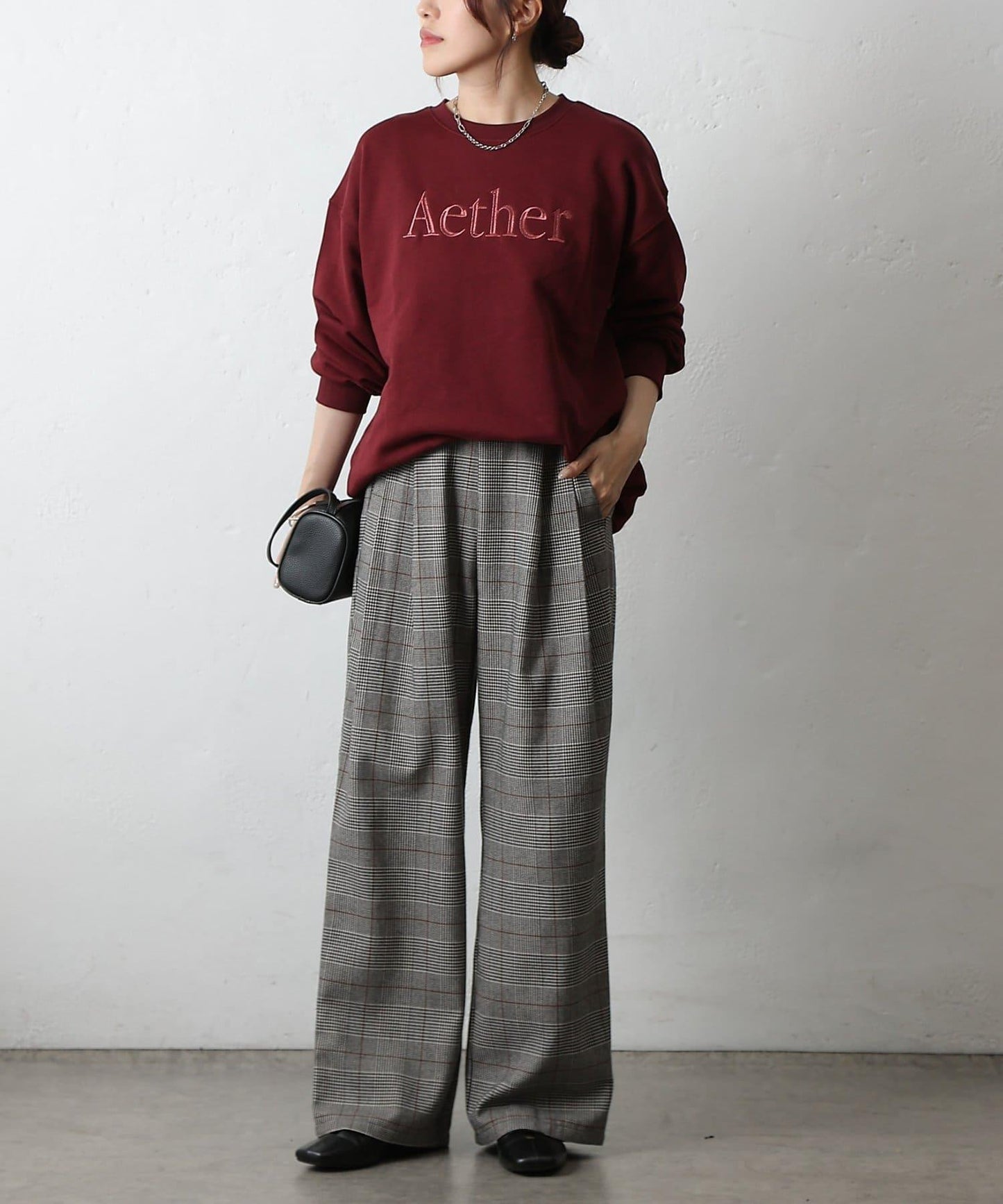 【AW/可搭配套裝】TR格紋雙褶直筒褲