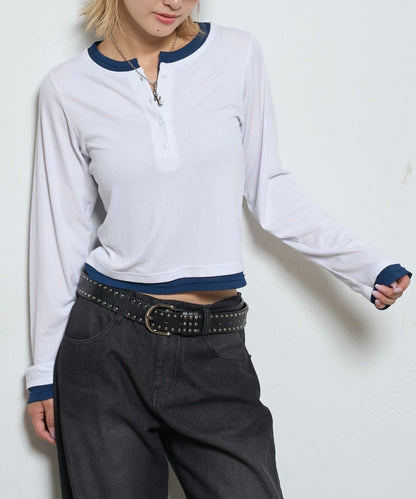 拼接亨利領上衣