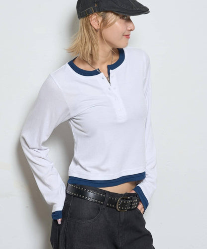 拼接亨利領上衣