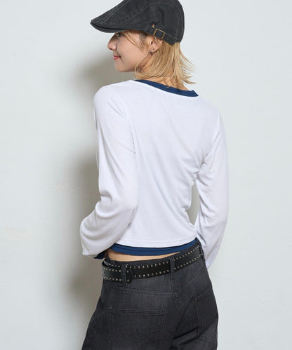 拼接亨利領上衣