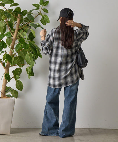 【AW】輕法蘭絨格紋寬鬆襯衫