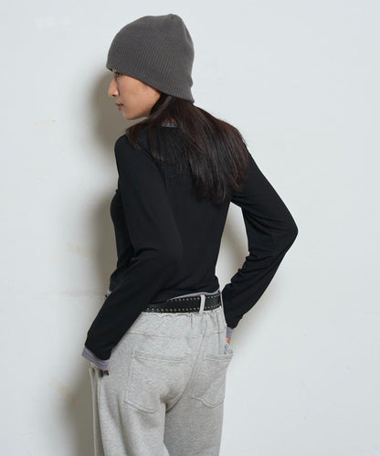 拼接亨利領上衣