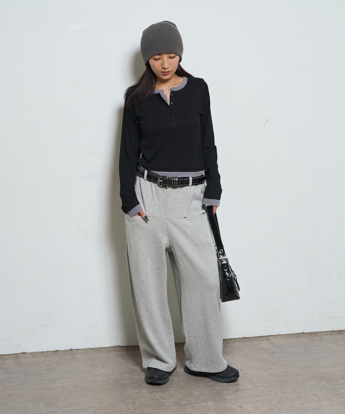 拼接亨利領上衣