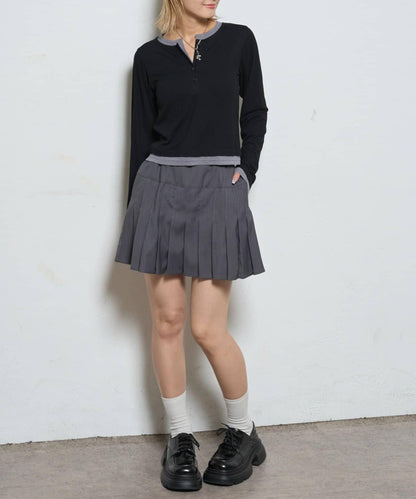 拼接亨利領上衣