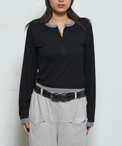 拼接亨利領上衣