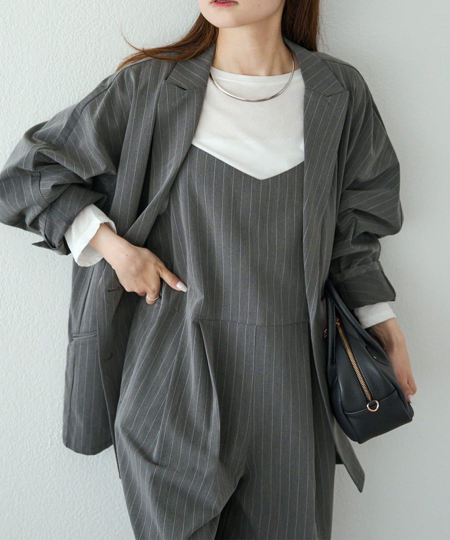 【套裝可搭配】雙褶彈力揹帶褲